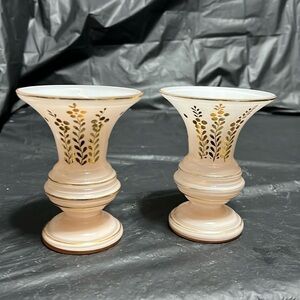 Czechoslovakia Pink Vases with Gold Trim - 2 Vases